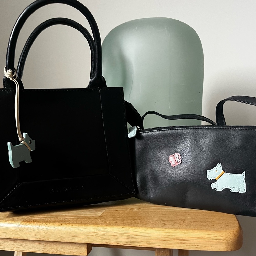 Vintage Radley Black Handbags with Scottie Dog Charm
